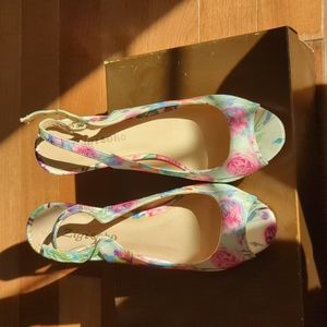 Peep toed floral heels size 6.5